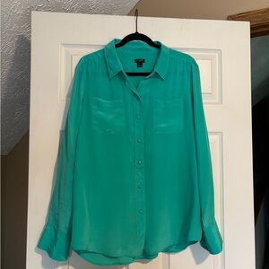 J. Crew Women's 100% Silk Teal Button Down Shirt